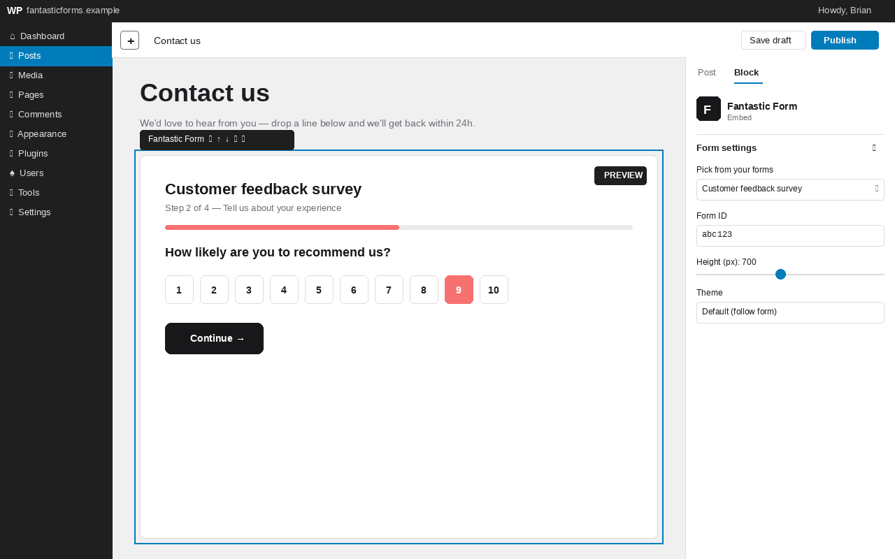Fantastic Forms block in the WordPress block editor